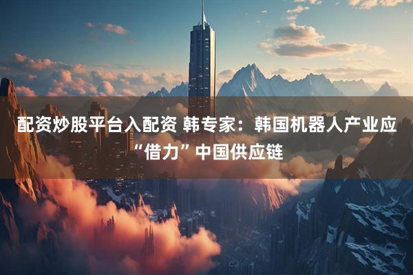 配资炒股平台入配资 韩专家：韩国机器人产业应“借力”中国供应链